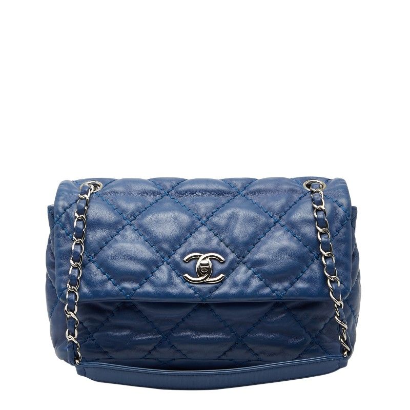 Chanel Wild Stitch Coco Mark Chain Shoulder Bag Handbag Blue Silver Hardware