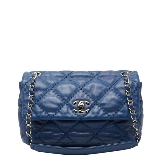 Chanel Wild Stitch Coco Mark Chain Shoulder Bag Handbag Blue Silver Hardware