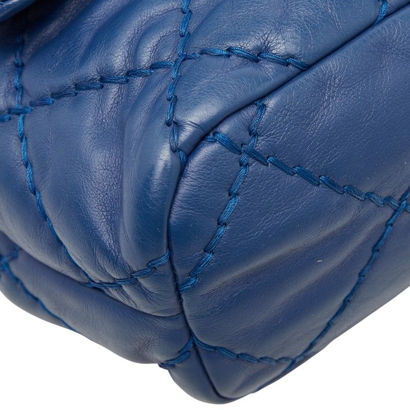 Chanel Wild Stitch Coco Mark Chain Shoulder Bag Handbag Blue Silver Hardware