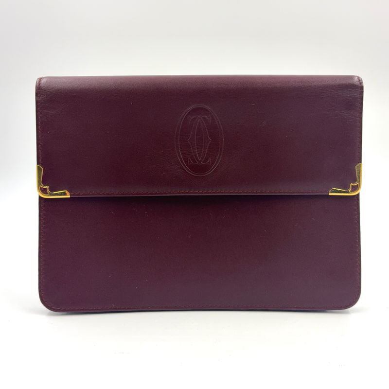 Cartier Must Line Leather Bordeaux Clutch Bag Gold
