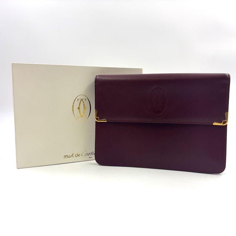 Cartier Must Line Leather Bordeaux Clutch Bag Gold