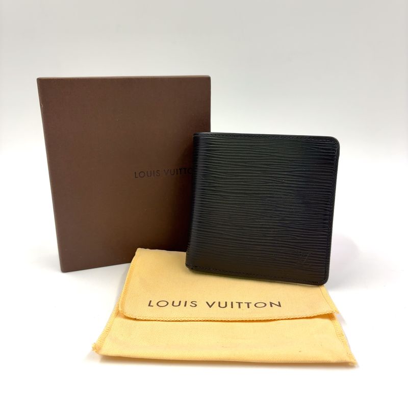 Louis Vuitton Portefeuille Marco Epi Noir Black Leather Black Bifold Wallet