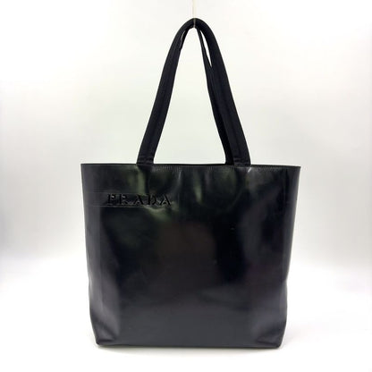 Prada Logo Shape Without Leather Black Tote Bag Silver
