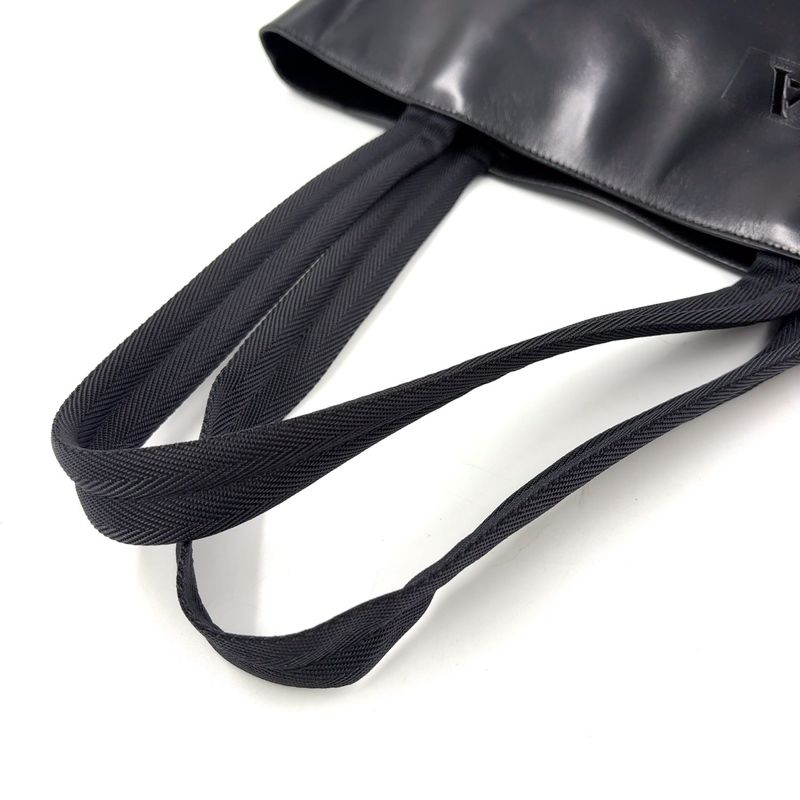 Prada Logo Shape Without Leather Black Tote Bag Silver