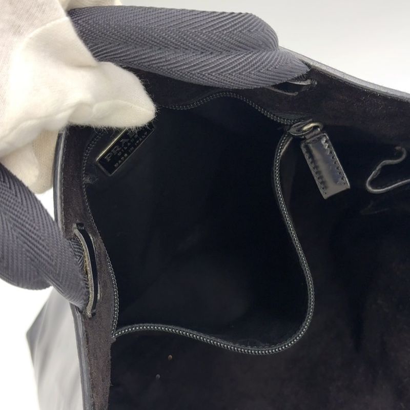 Prada Logo Shape Without Leather Black Tote Bag Silver