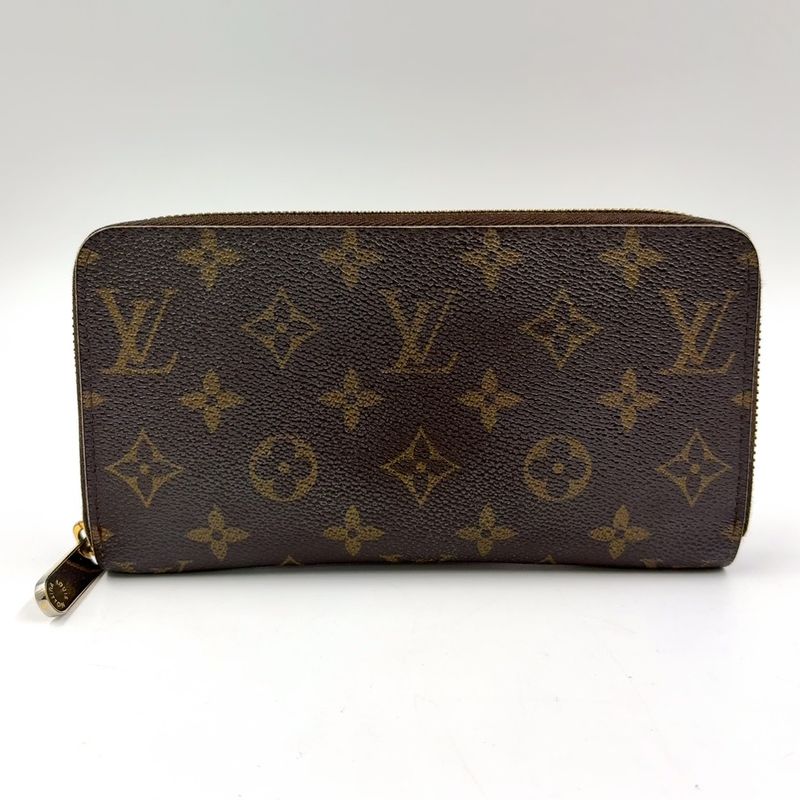 Louis Vuitton Zippy Wallet Monogram PVC Brown Round Zipper Long Wallet Gold