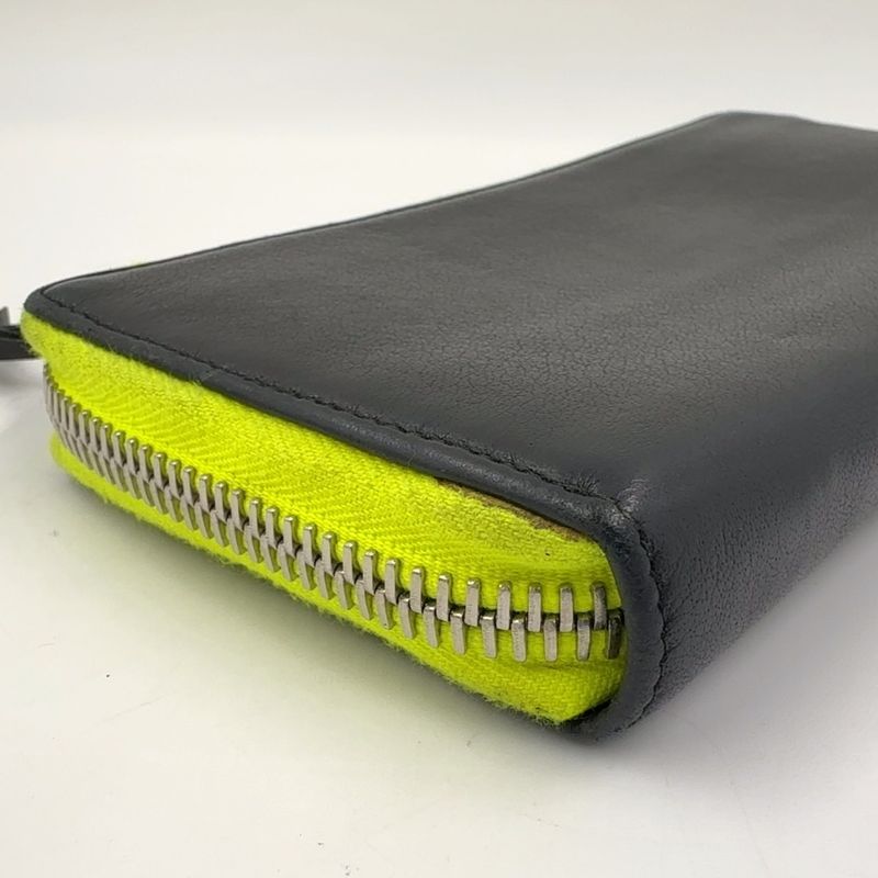 Balenciaga Paper Continental Round Zipper Leather Black And Light Yellow Long