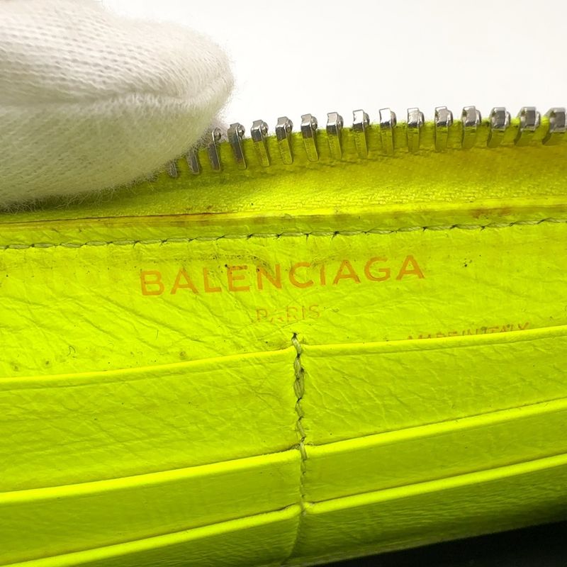 Balenciaga Paper Continental Round Zipper Leather Black And Light Yellow Long