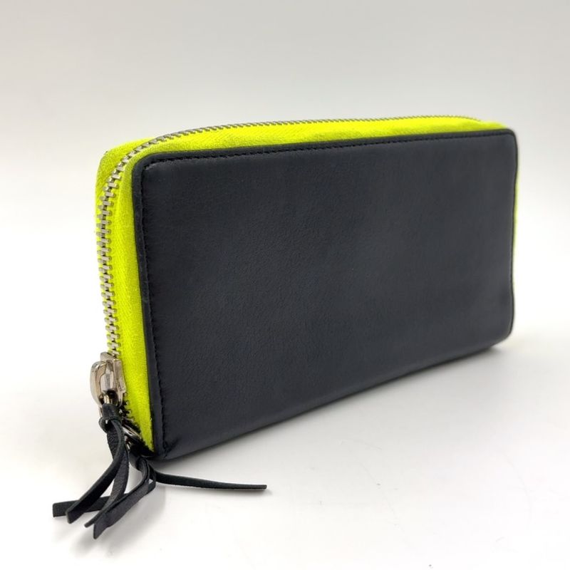 Balenciaga Paper Continental Round Zipper Leather Black And Light Yellow Long