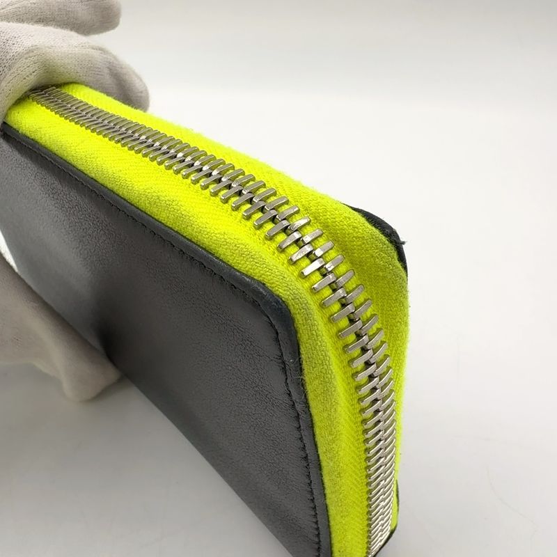 Balenciaga Paper Continental Round Zipper Leather Black And Light Yellow Long