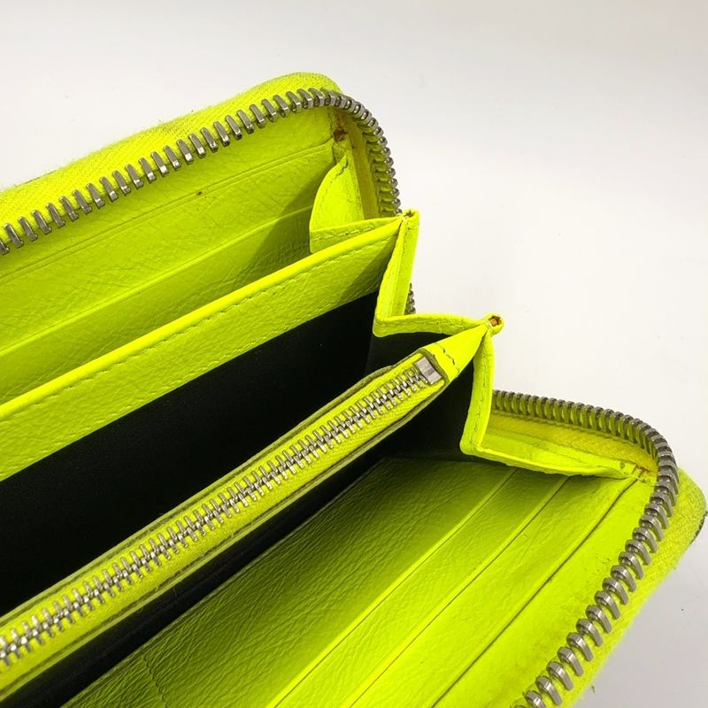 Balenciaga Paper Continental Round Zipper Leather Black And Light Yellow Long