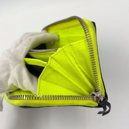 Balenciaga Paper Continental Round Zipper Leather Black And Light Yellow Long