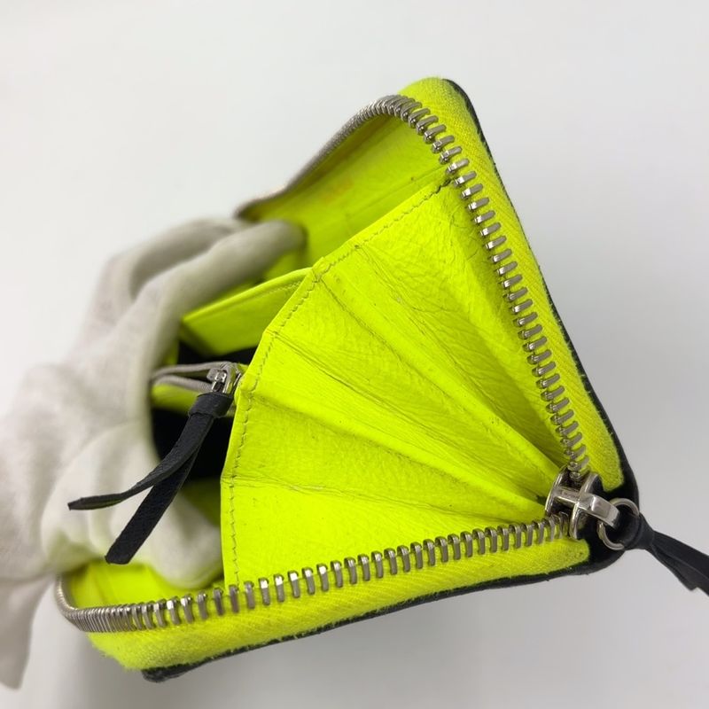 Balenciaga Paper Continental Round Zipper Leather Black And Light Yellow Long