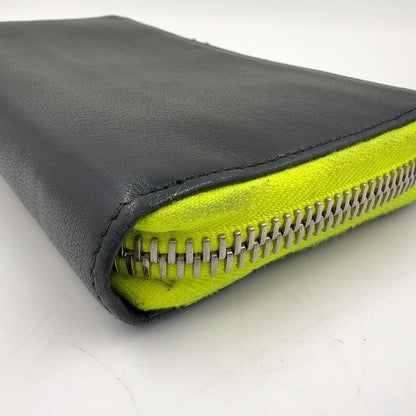 Balenciaga Paper Continental Round Zipper Leather Black And Light Yellow Long