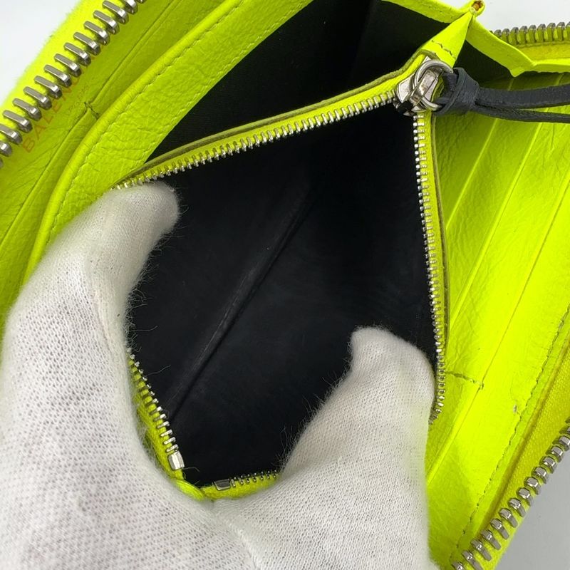 Balenciaga Paper Continental Round Zipper Leather Black And Light Yellow Long