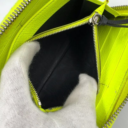 Balenciaga Paper Continental Round Zipper Leather Black And Light Yellow Long