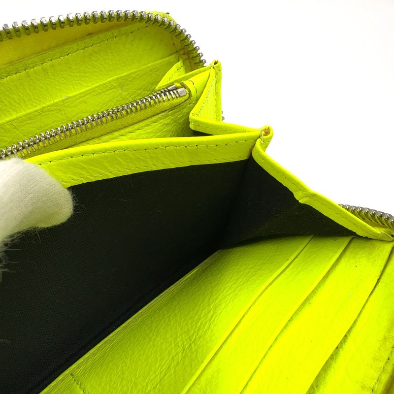 Balenciaga Paper Continental Round Zipper Leather Black And Light Yellow Long