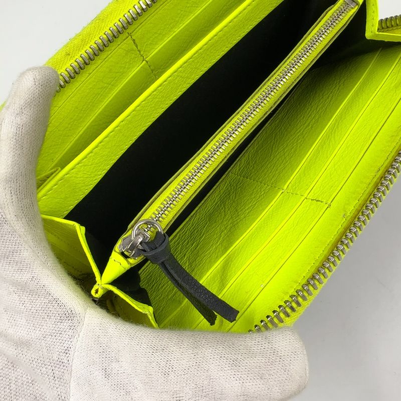 Balenciaga Paper Continental Round Zipper Leather Black And Light Yellow Long