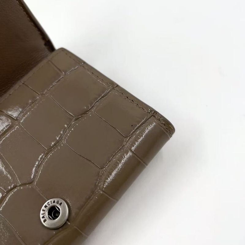 Balenciaga Hourglass Croc Shape Purses Leather Gray Beige Wallet Silver