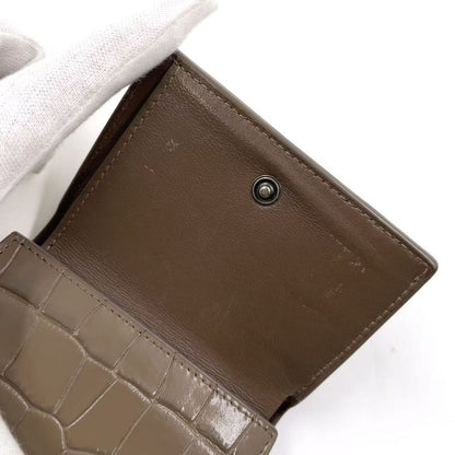 Balenciaga Hourglass Croc Shape Purses Leather Gray Beige Wallet Silver