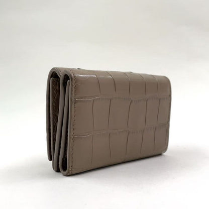 Balenciaga Hourglass Croc Shape Purses Leather Gray Beige Wallet Silver