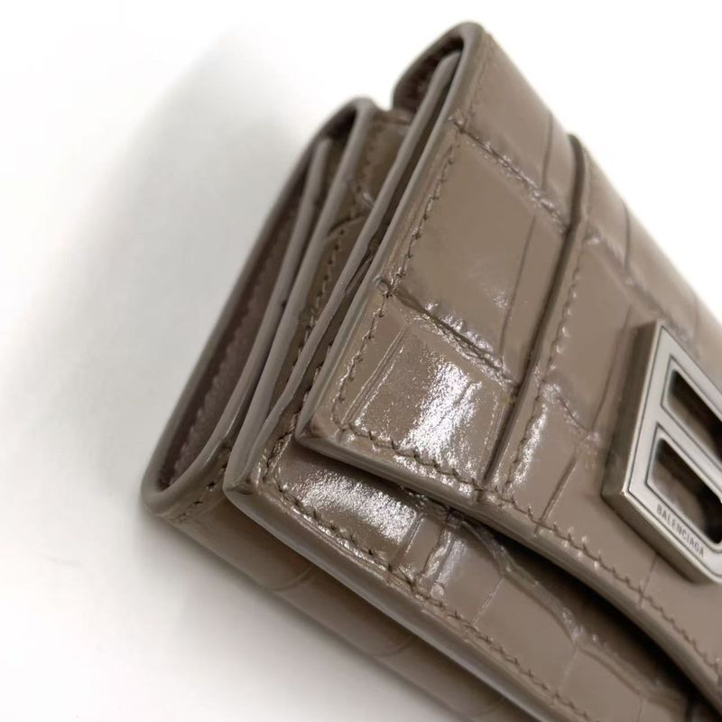Balenciaga Hourglass Croc Shape Purses Leather Gray Beige Wallet Silver