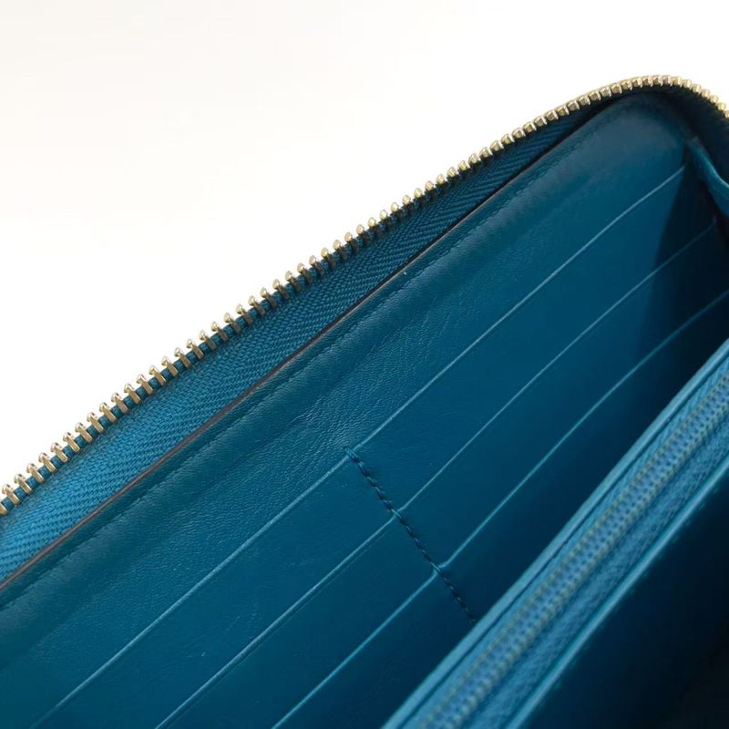 Gucci Micro Guccissima Zip Around Leather Turquoise Blue Wallet Silver