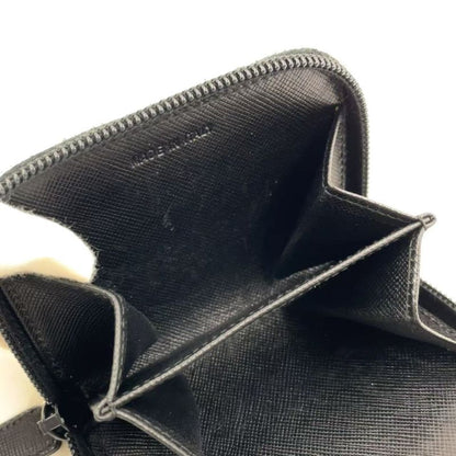 Prada Triangle Logo Coin Case Leather Black Wallet Silver
