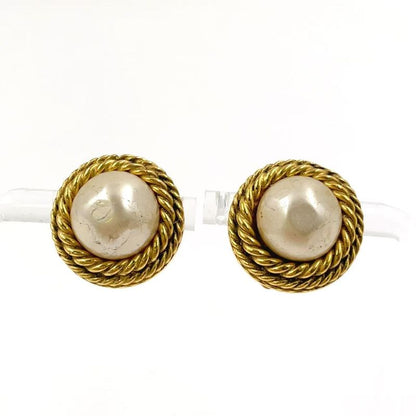 Chanel Pearl Motif One Side Logo Plate Broken GP Gold Earrings