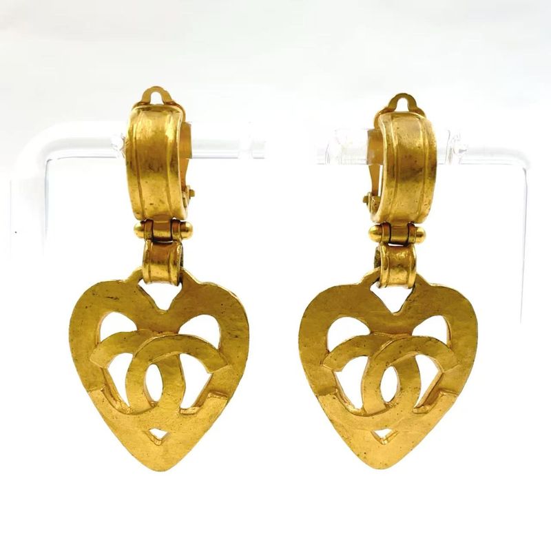 Chanel Coco Mark Heart Motif GP Gold Earrings