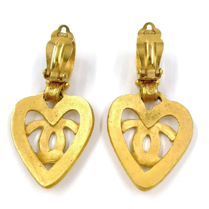 Chanel Coco Mark Heart Motif GP Gold Earrings