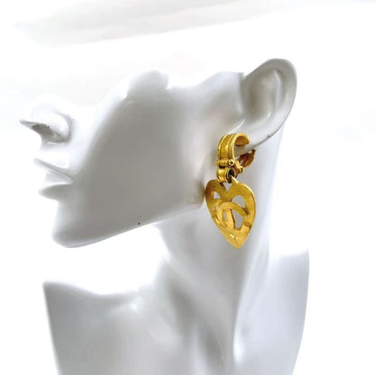 Chanel Coco Mark Heart Motif GP Gold Earrings