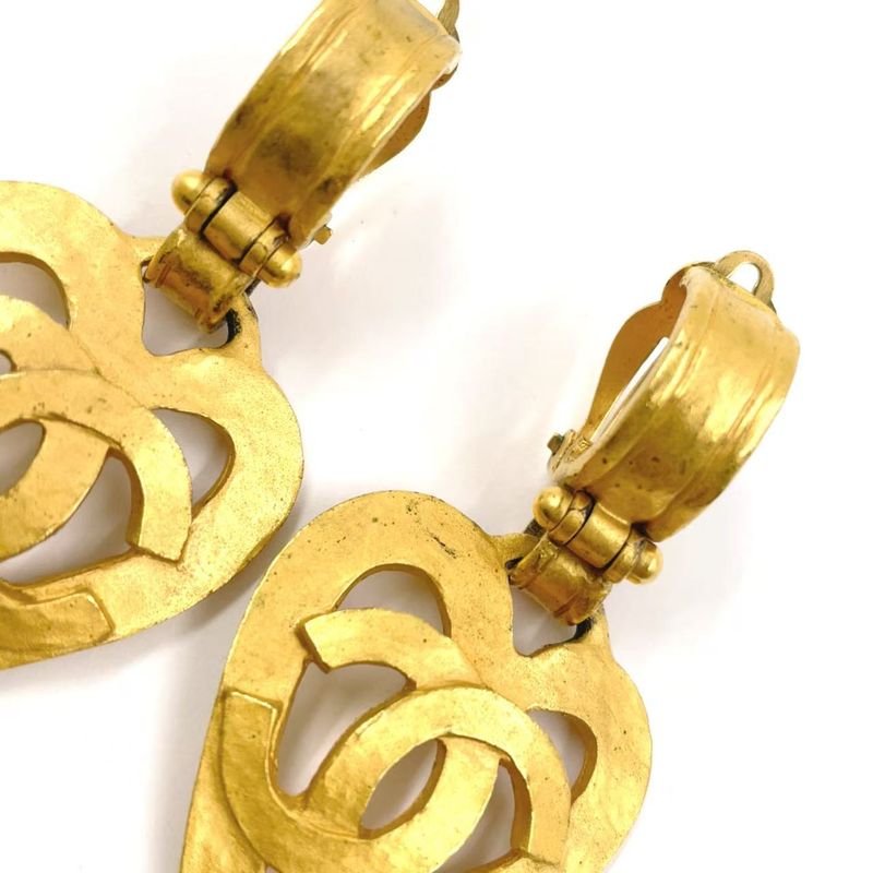 Chanel Coco Mark Heart Motif GP Gold Earrings