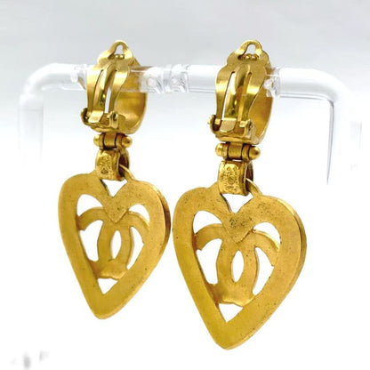 Chanel Coco Mark Heart Motif GP Gold Earrings