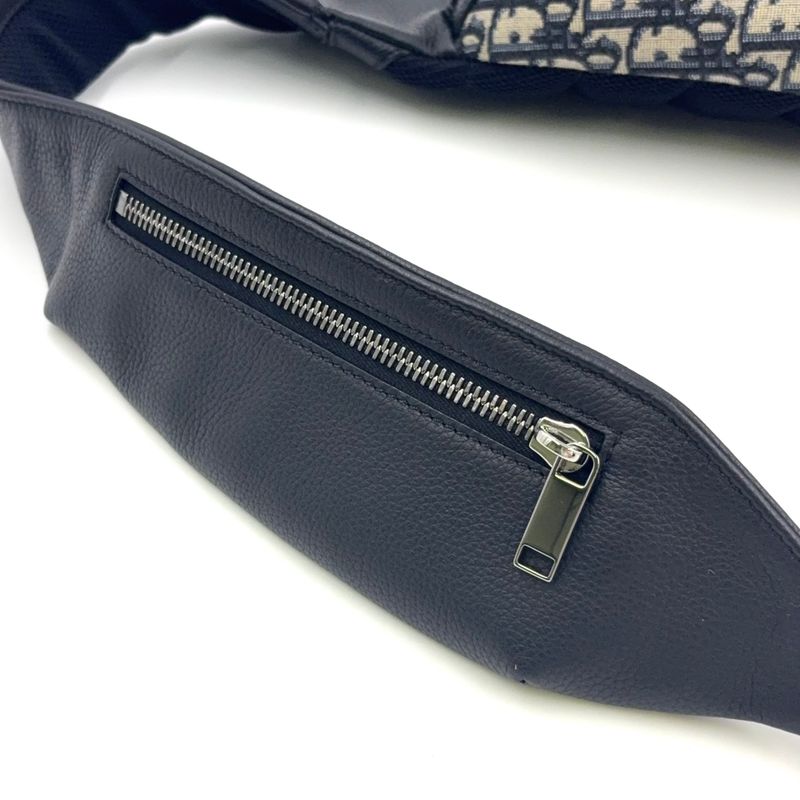 Christian Dior Scarab Oblique Leather X Canvas Black X Beige Body Bag Silver