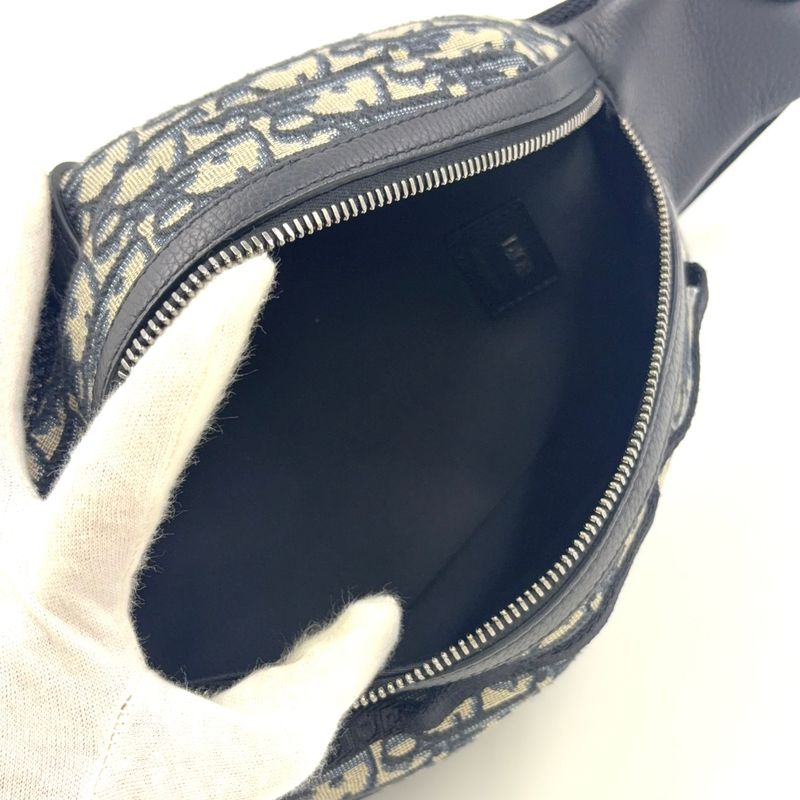 Christian Dior Scarab Oblique Leather X Canvas Black X Beige Body Bag Silver