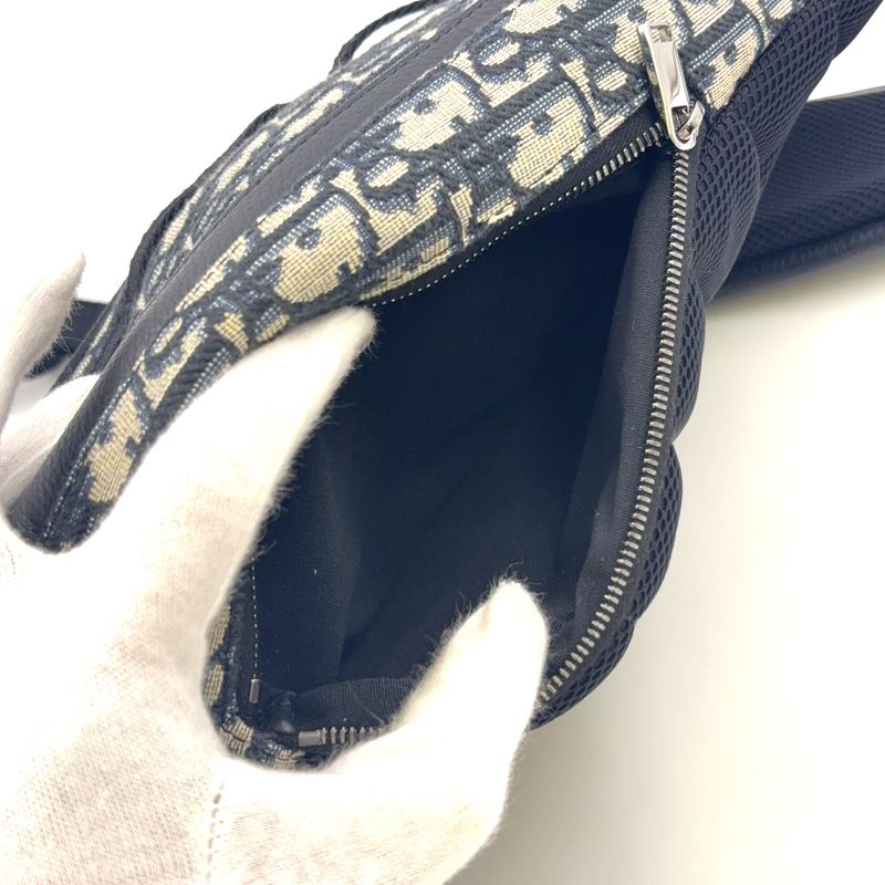 Christian Dior Scarab Oblique Leather X Canvas Black X Beige Body Bag Silver