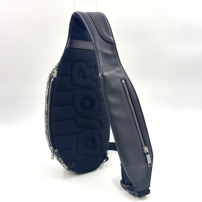 Christian Dior Scarab Oblique Leather X Canvas Black X Beige Body Bag Silver