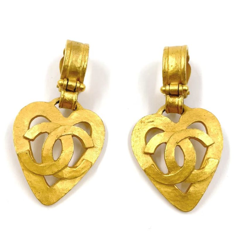 Chanel Coco Mark Heart Motif GP Gold Earrings