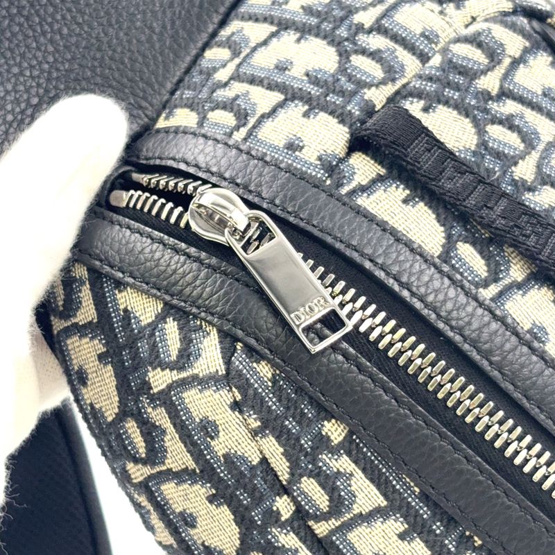 Christian Dior Scarab Oblique Leather X Canvas Black X Beige Body Bag Silver