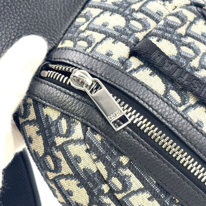 Christian Dior Scarab Oblique Leather X Canvas Black X Beige Body Bag Silver