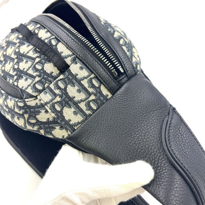 Christian Dior Scarab Oblique Leather X Canvas Black X Beige Body Bag Silver