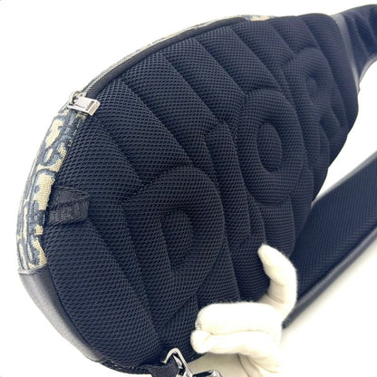 Christian Dior Scarab Oblique Leather X Canvas Black X Beige Body Bag Silver