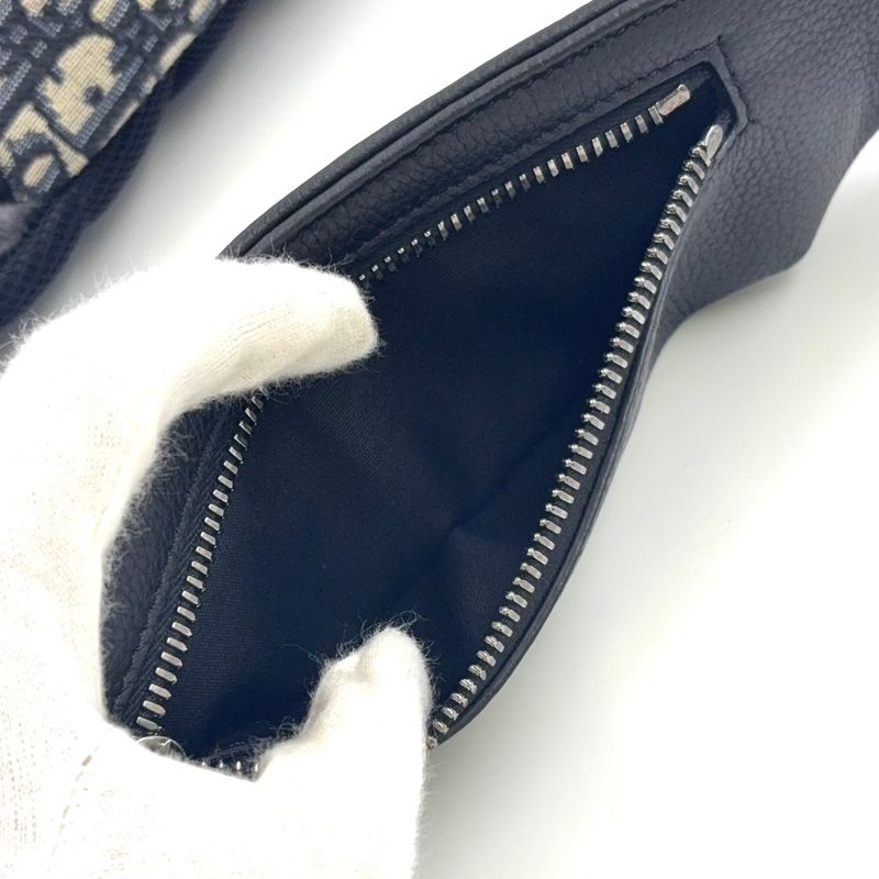 Christian Dior Scarab Oblique Leather X Canvas Black X Beige Body Bag Silver