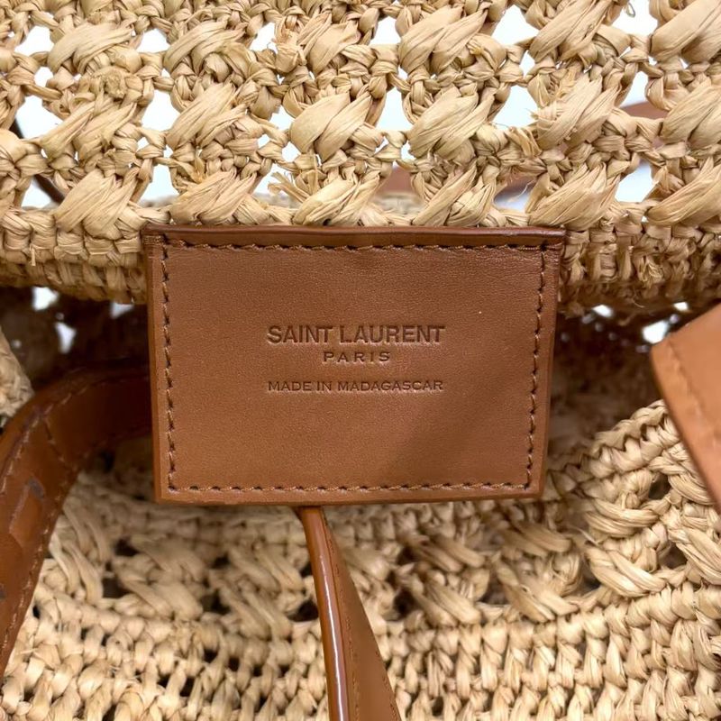 Saint Laurent Paris Pannier Small Crochet Leather X Raffia Brown X Beige Tote