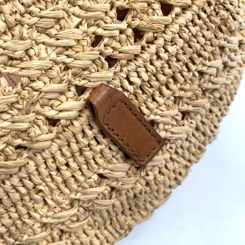 Saint Laurent Paris Pannier Small Crochet Leather X Raffia Brown X Beige Tote