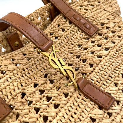 Saint Laurent Paris Pannier Small Crochet Leather X Raffia Brown X Beige Tote