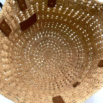 Saint Laurent Paris Pannier Small Crochet Leather X Raffia Brown X Beige Tote