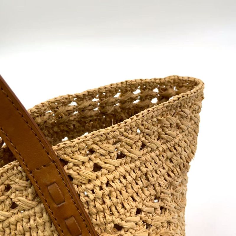 Saint Laurent Paris Pannier Small Crochet Leather X Raffia Brown X Beige Tote