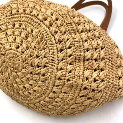 Saint Laurent Paris Pannier Small Crochet Leather X Raffia Brown X Beige Tote